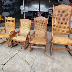 Rare 4-Piece Matching Suite of Thorn Bros. & Co. Oak & Cane Rockers
WILL BREAK SET
OBO