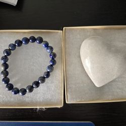 Lapis Lazuli Bracelet Stretch Bracelet and White Onyx Heart