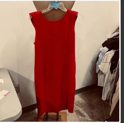 Red Sleeveless Midi Sheath Dress