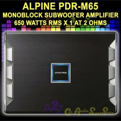 Amplifier  ALPINE PDR-M65 1300W.  MONOBLOCK SUBWOOFER  650 WATTS RMS X 1 AT 2 OHMS AMP 