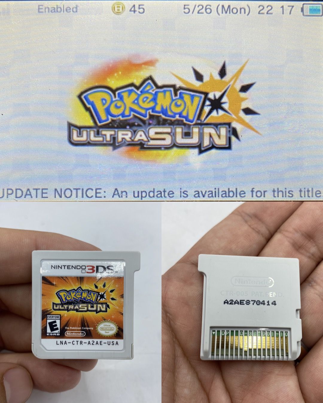 Pokémon Ultra Sun (Nintendo 3DS, 2017) Cartridge Only - Tested Pokemon Retro 3DS