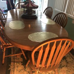 Antique Solid Oak Table with Six Chairs