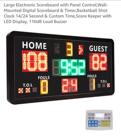 Large Electronic Scoreboard with Panel Control,Wall-Mounted Digital Scoreboard & Timer,Basketball Shot Clock 14/24 Second & Custom Time,Score Keeper w