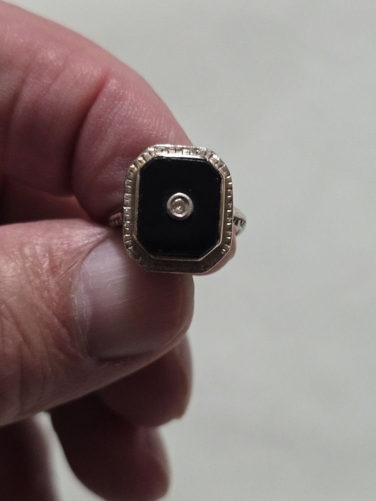 14k Black With Small Diamond Chip