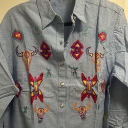 Vintage embroidered Western-style chambray shirt