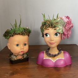 Rapunzel One Of A Kind Doll Pot With Live Aloe Vera Plant Boy head Also Posted And Sold Separatetly 