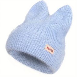 😻 Cute Baby Blue Cat Beanie w Ears Warm Soft Knit Beanie