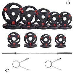 Signature Fitness Cast Iron Olympic 2-Inch Weight Plates Including 7FT Olympic Barbell, 130-Pound, 300-Pound or 325-Pound Set, Multiple Packages