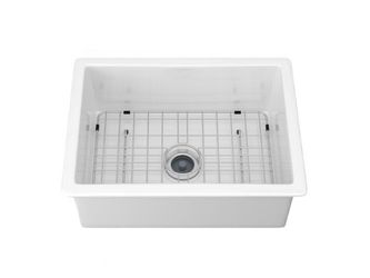 NEW! LORDEAR White Fireclay Dual-Mount Single Bowl Kitchen Sink