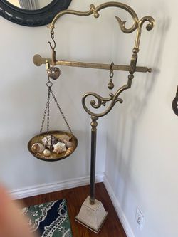 Vintage European brass floor balance scale