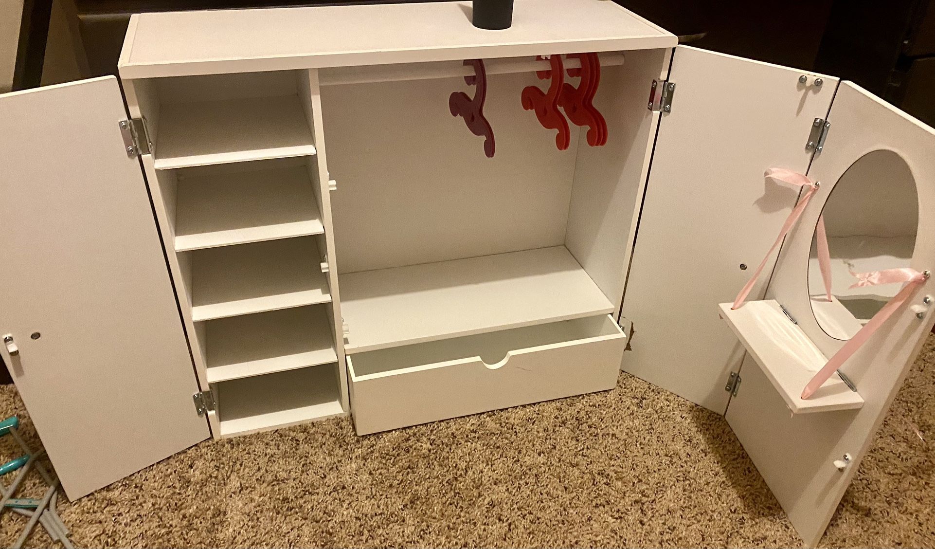 Doll Closet For American Girl Dolls , With Vanity And Stool For 18” Dolls