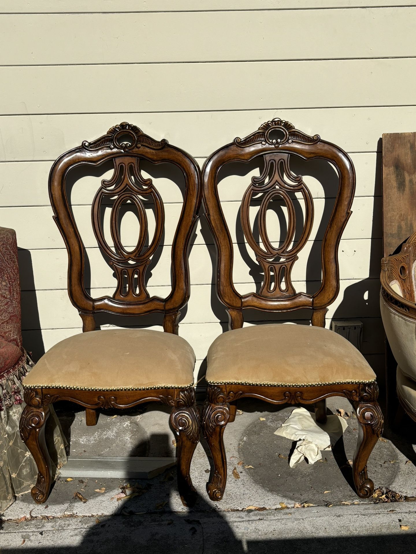 Pair of Vintage Ornate Carved Wood Side Chairs