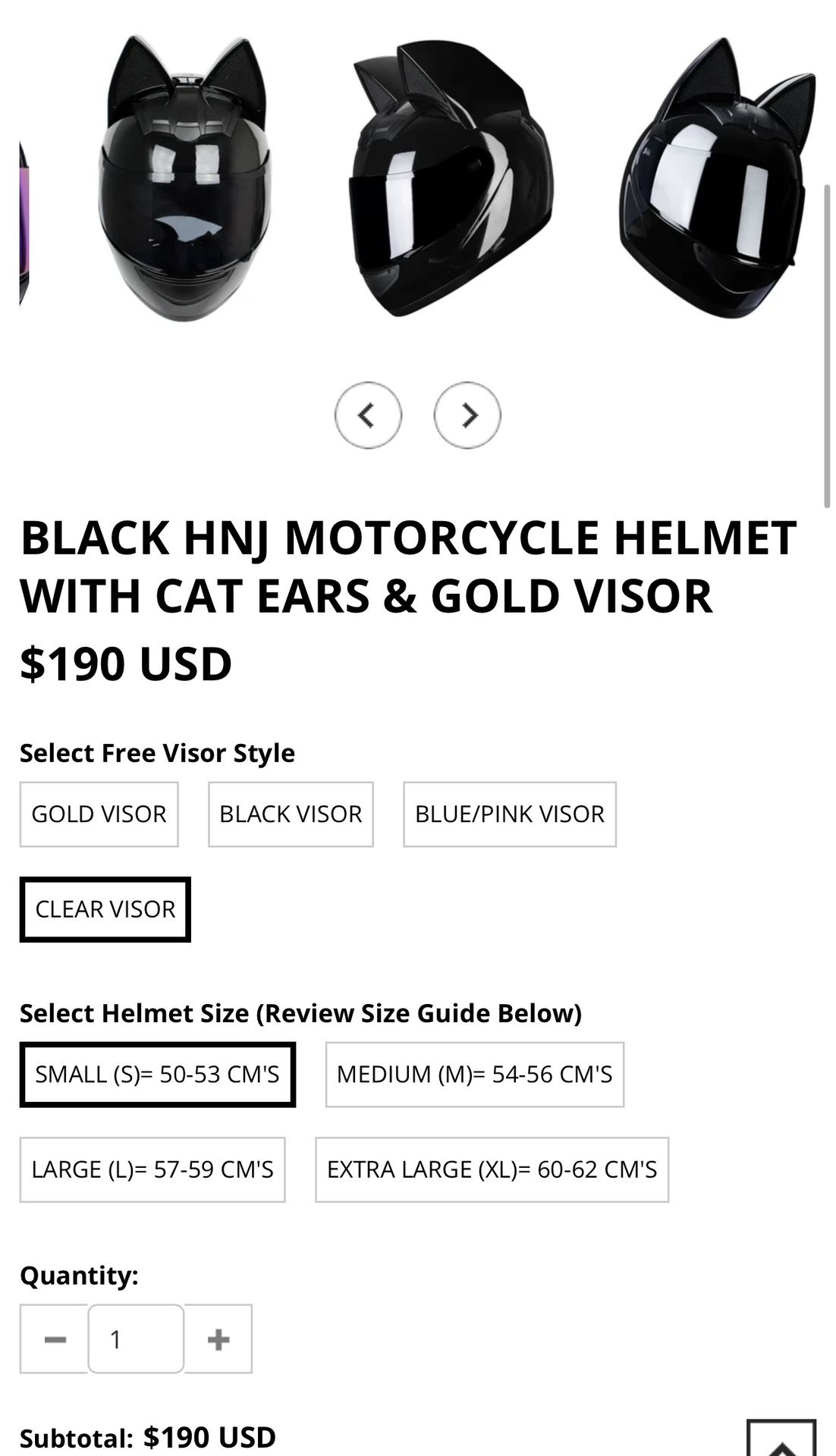 Brand New BLACK HNJ MOTORCYCLE HELMET WITH CAT EARS & CLEAR VISORw. Wireless earphones SET