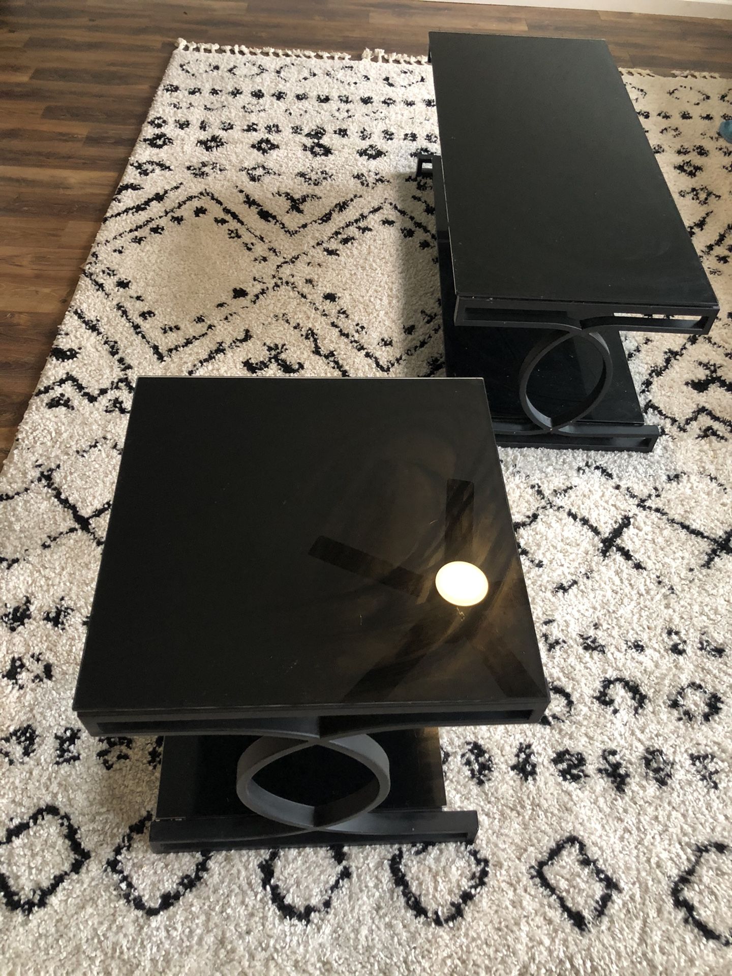 Black Glass Coffee Table And 2 End Tables