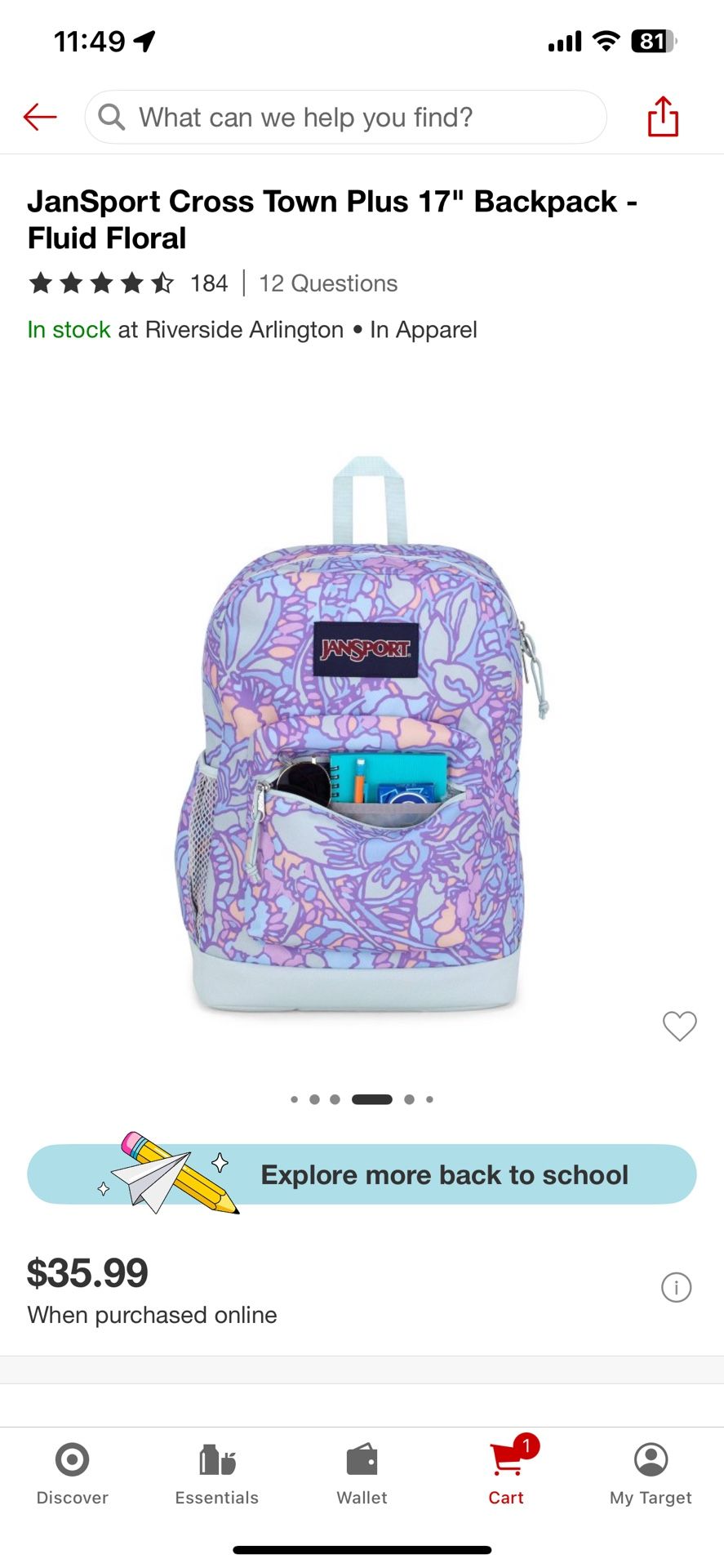 Girls Jansport Backpack