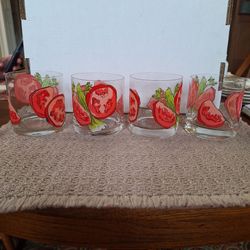 Set of 4 Tomato Print SIGNED Rocks Glasses