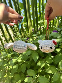 Crochet Cinnamoroll And Hello Kitty Keychain 