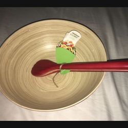 Brand New Red Bamboo Bowl Salad Servers Spoon Fork from Nordstrom