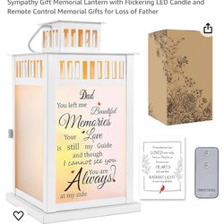 Sympathy Gift Memorial Lantern with Flickering LED Candle and Remote Control Memorial Gifts for Loss of Father