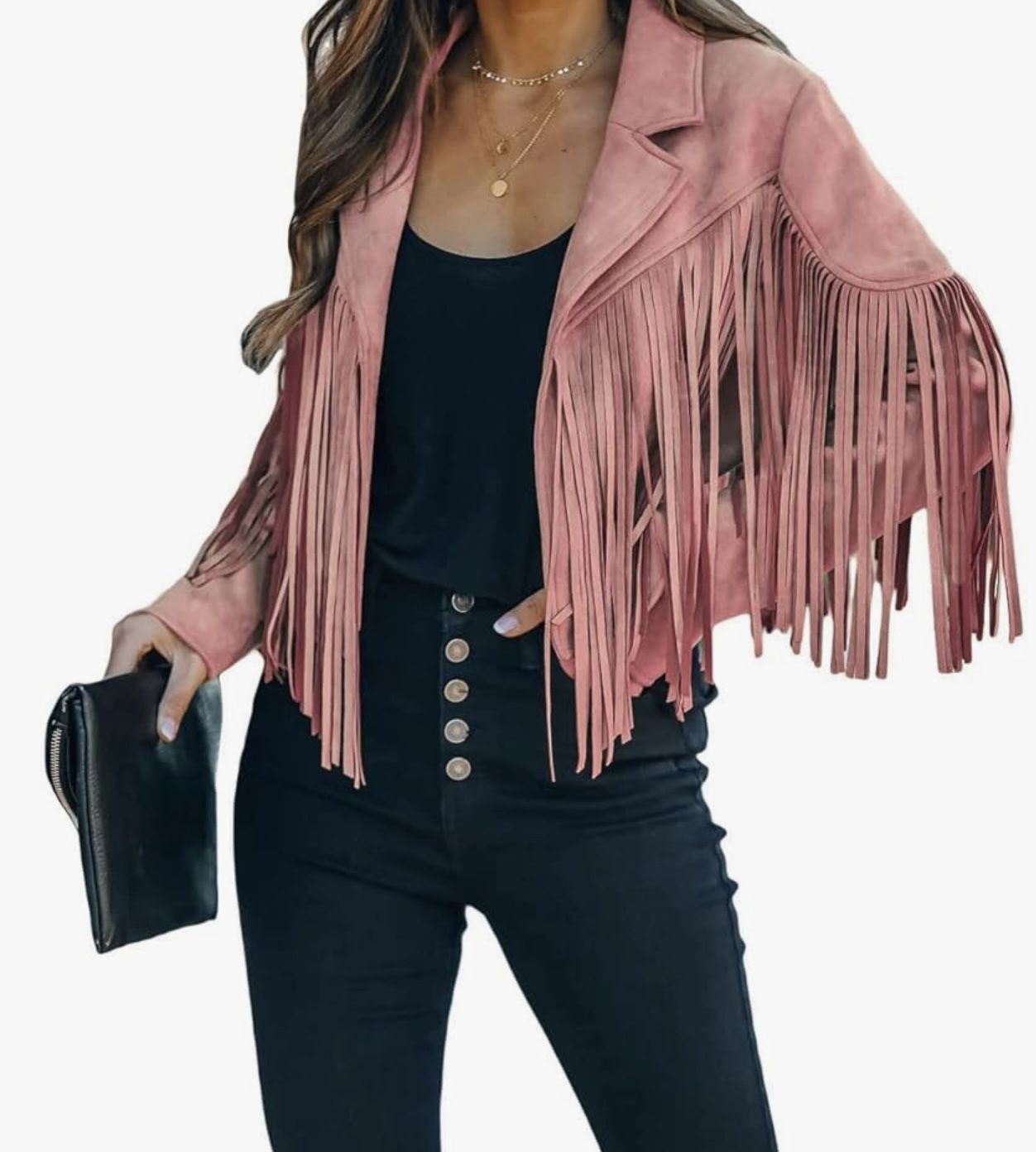 Pink Faux Leather Fringed Jacket Size M