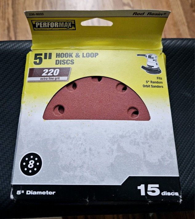 Performax 220 Grit, 8-Hole Hook & Loop Sanding Disc 5", 13 Disc Pack