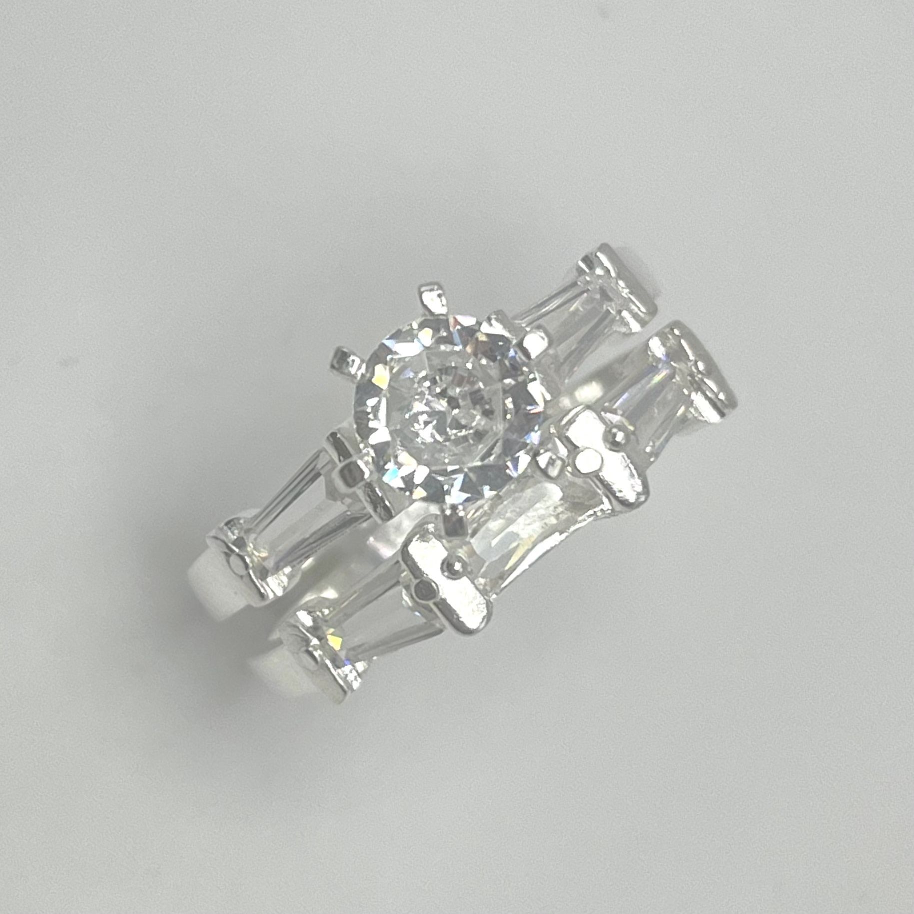 Solid 925 Sterling Silver Baguette Bridal Set Ring