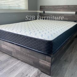 King Grey Rustic Platform Bed W Ortho Matres!