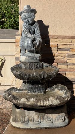 Fountain - Boy with Jug Two Tier Cast Stone and Concrete Fountain