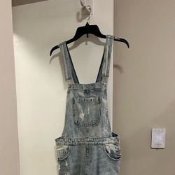 Forever 21 Distressed Acid Wash Denim Crop Overalls Y2K Look Women's Size M(fits Like a Small)