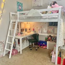 Full Size High Loft Bed W/ Desk - White!!!