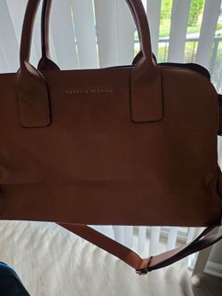 Poppy & Peonies Brown Leather Tote Bag