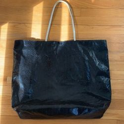 Fatto a Mano By Carlos Falchi Black Snakeskin Leather Print Tote & Faux Snakeskin Clutch Handbag