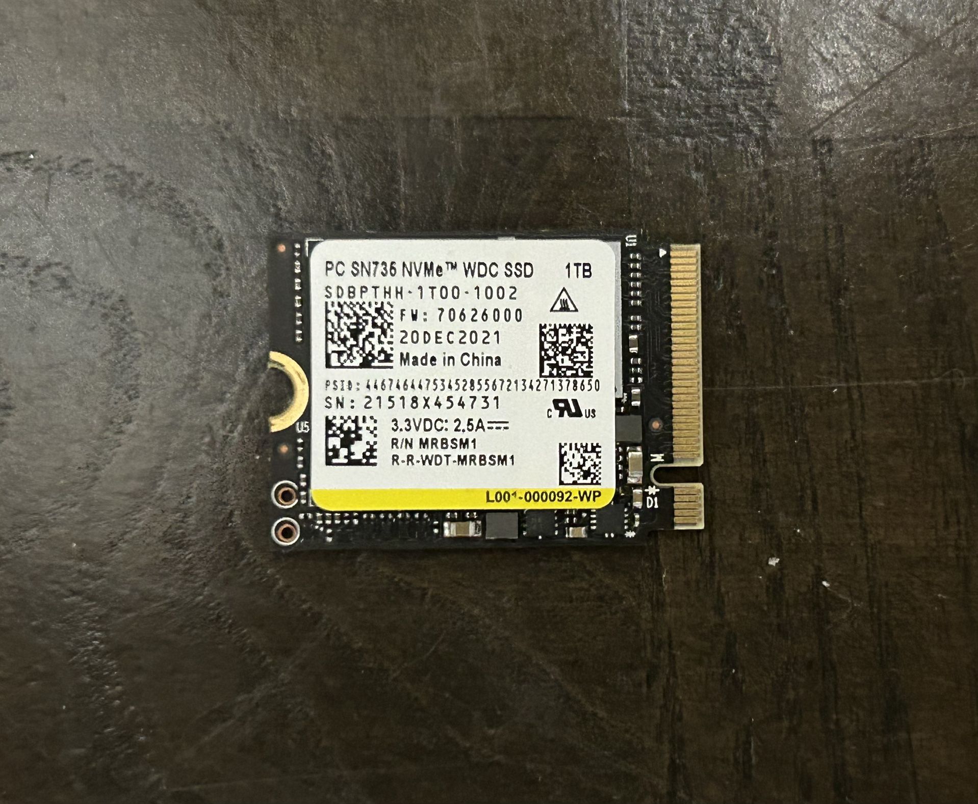 Like New WDC SN735 1TB M.2 2230 Gen 4x4 NVMe SSD for laptop, desktop computer, steam deck, surface pro & others