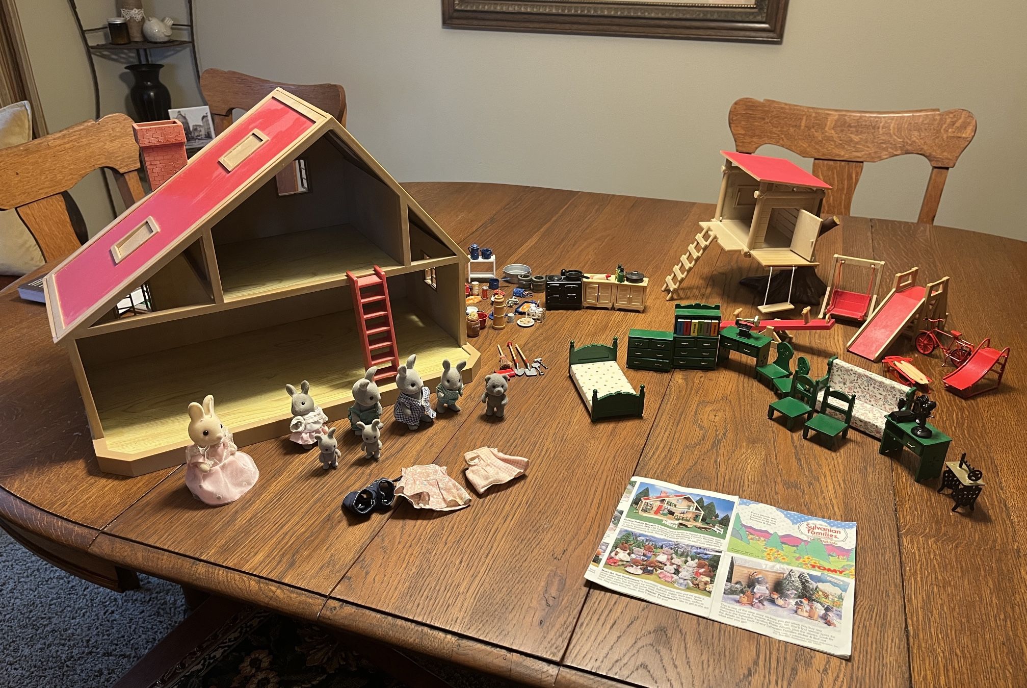 Sylvanian Family House, Furniture, Playground Criters And Extra Doll House Items 1980s