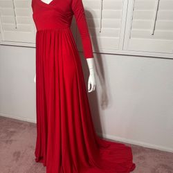 New Small Red Long Stretchy Maternity Photo Gown Dress 