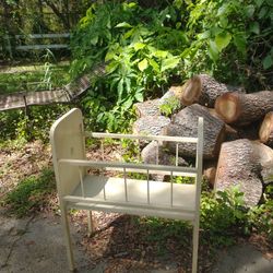 Vintage Retro Middle Century Wooden Doll Bed On The Wheels