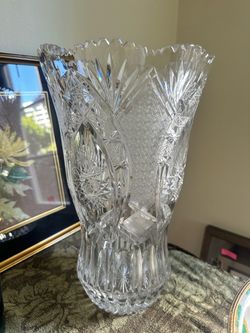 Large Vintage Cut Crystal Vase – 16" Tall