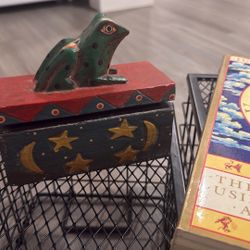 Antique Wooden Folk Frog Box & Ultimate Astrology Book