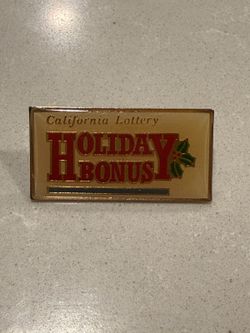 Holiday Bonus California Lottery Lapel Pin Yellow Color Pin, 1.4 x 0.75" Clean