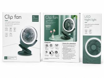 USB Rechargeable Clip Fan with LED Night Light