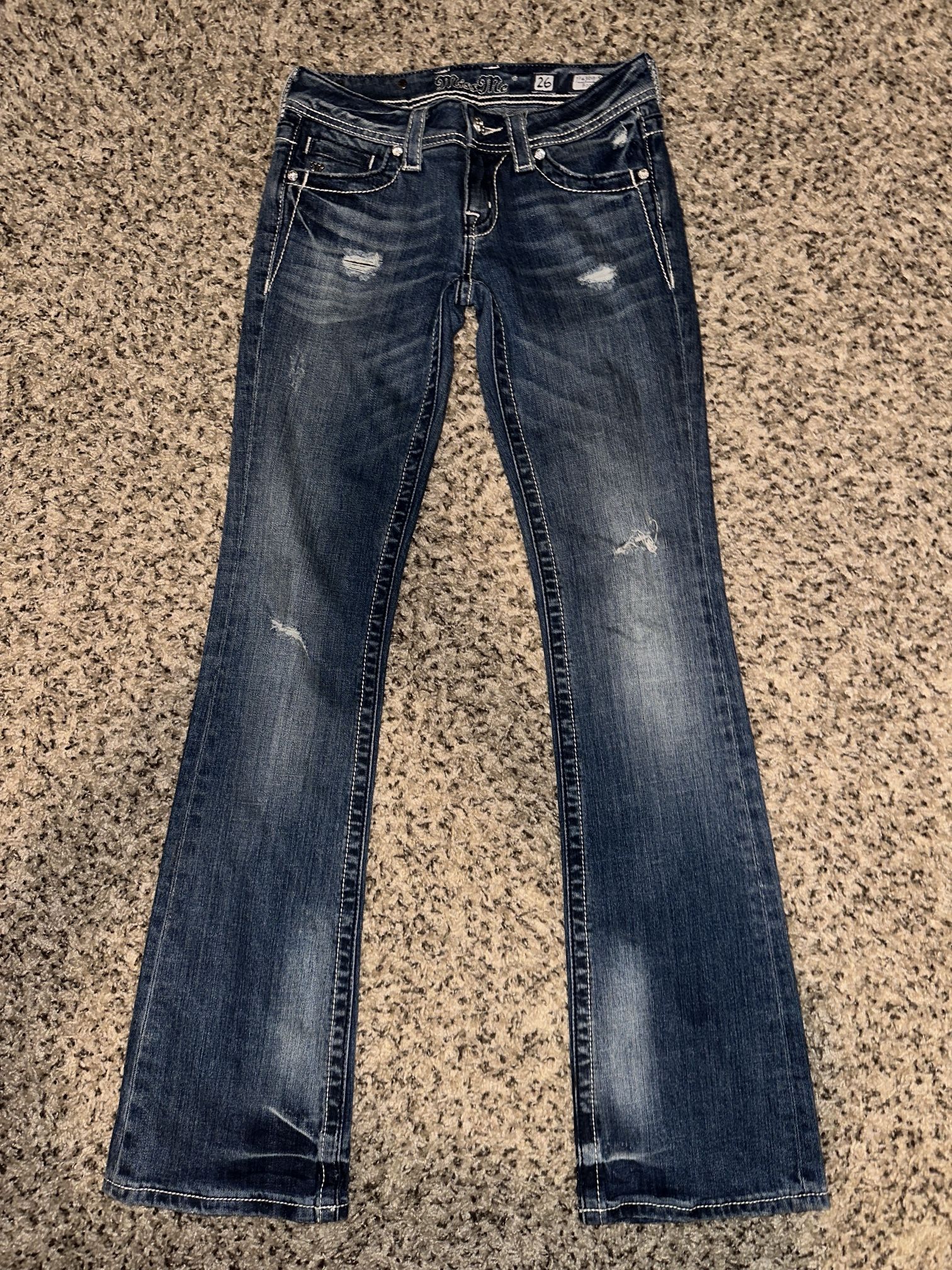 Miss Me JP4369-5 Womens Jeans 26 34 Bootcut Fleur De Lis Distressed Medium Wash