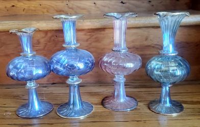 Lot of 15 Wholesale Hand Blown Egyptian Glass Bud Vases Assortment - 24K Gold Trim