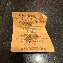 VTG Nov 1963 Admission Ticket and 2 Lapel Pins To Oak Tree Racings Santa Anita Commemorating Race