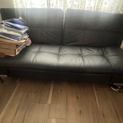 2 Black Leather Sofa 