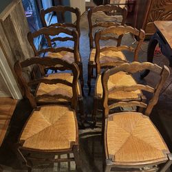Wood/rattan dining chairs - set of 6
