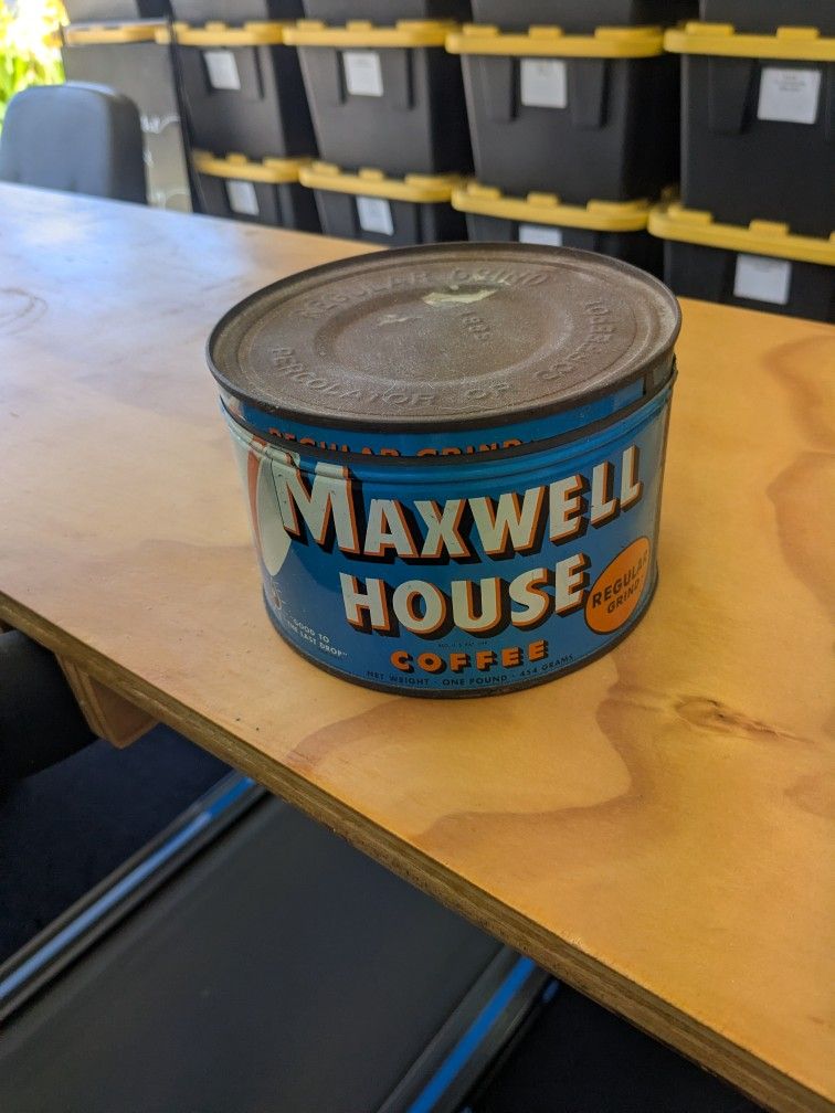 Antique Maxwell House Coffee Can With Lid