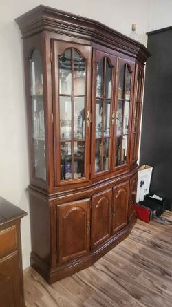 Wooden Hutch with Glass Mirrored Backing