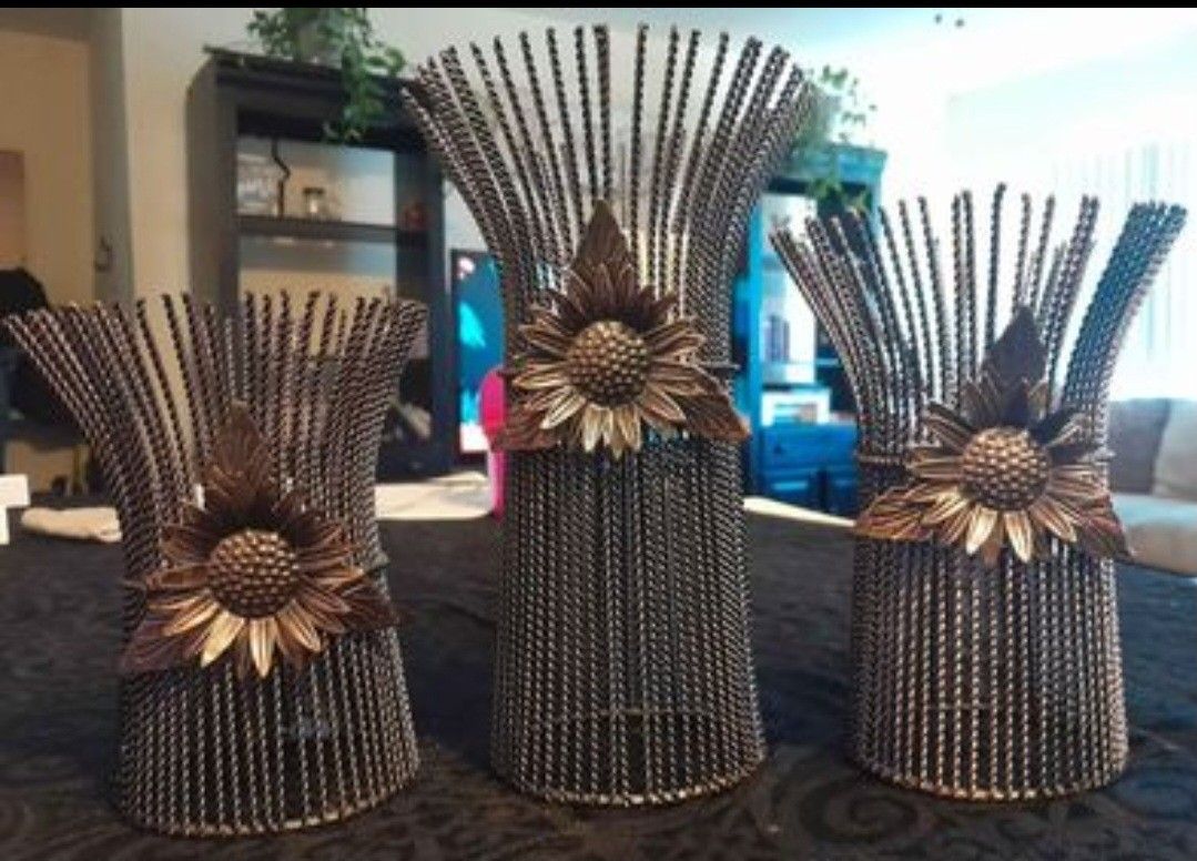 3 Metal Willow Pillar Candle Holders