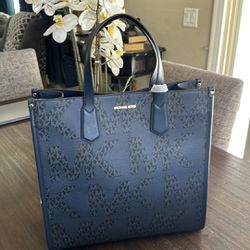 Michael Kors Maple Admiral Multi Large NS Tote with Shoulder Strap Mk Logo-Blue