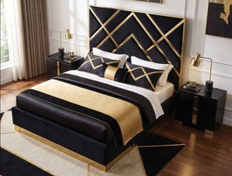 Brand New Black & Gold Queen Bed Frame (Available in Eastern King)
